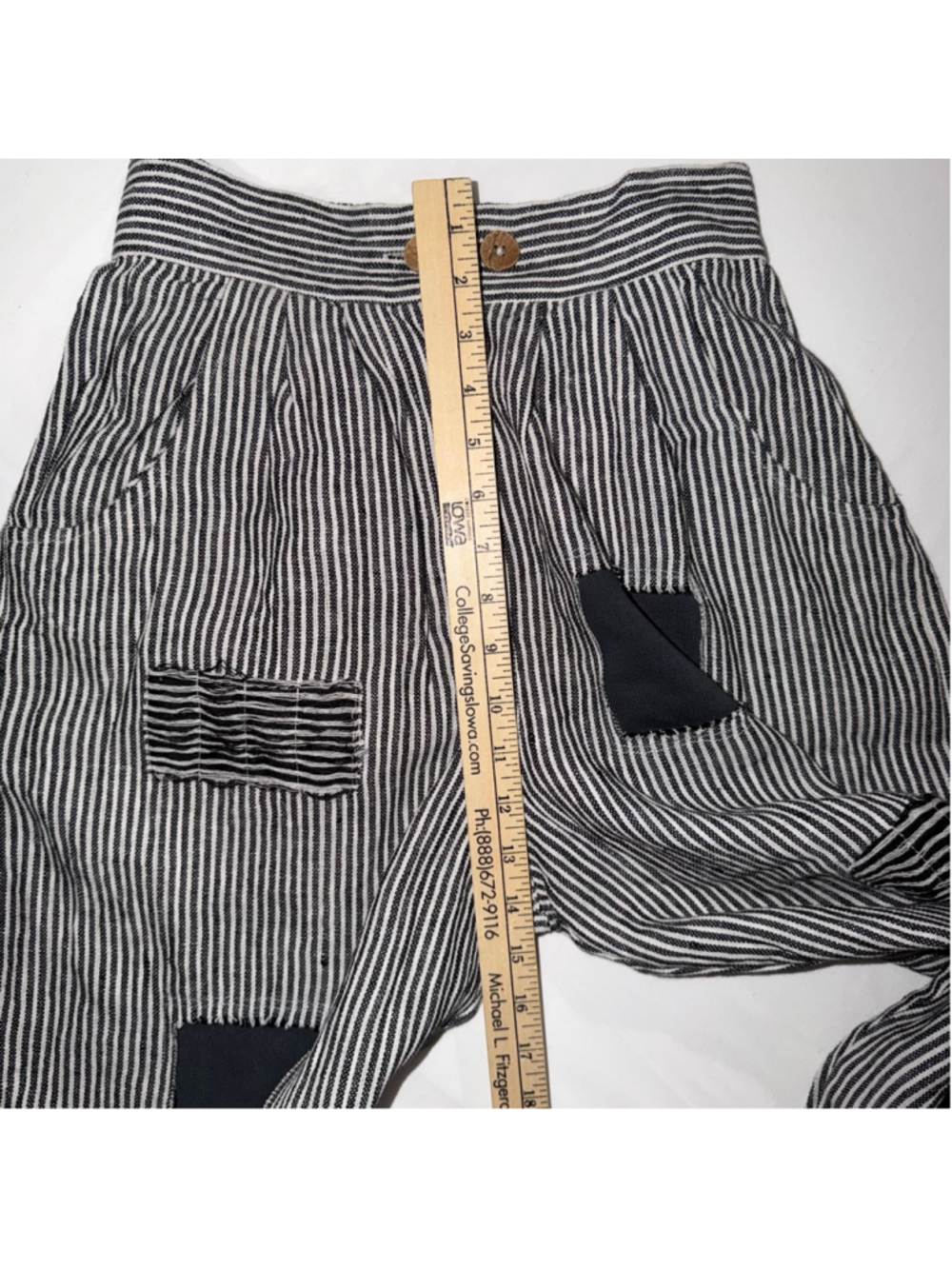 Paper Lace Small Women NWT Stripe 100% Linen Patchwork Crop Pants Lagenlook Art - Picture 7 of 12